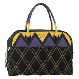 PRADA Hand Bag Nylon Leather Black Gold Auth 128923V