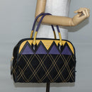 PRADA Hand Bag Nylon Leather Black Gold Auth 128923A-23