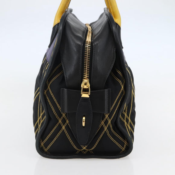 PRADA Hand Bag Nylon Leather Black Gold Auth 128923A