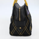 PRADA Hand Bag Nylon Leather Black Gold Auth 128923A-4