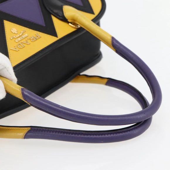 PRADA Hand Bag Nylon Leather Black Gold Auth 128923A