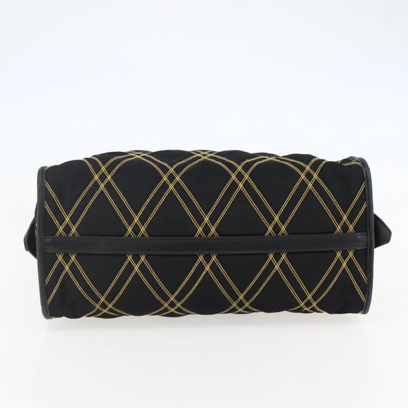 PRADA Hand Bag Nylon Leather Black Gold Auth 128923A