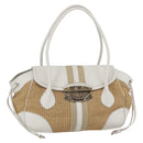 PRADA Tote Bag Raffia White Silver Auth 128924-1