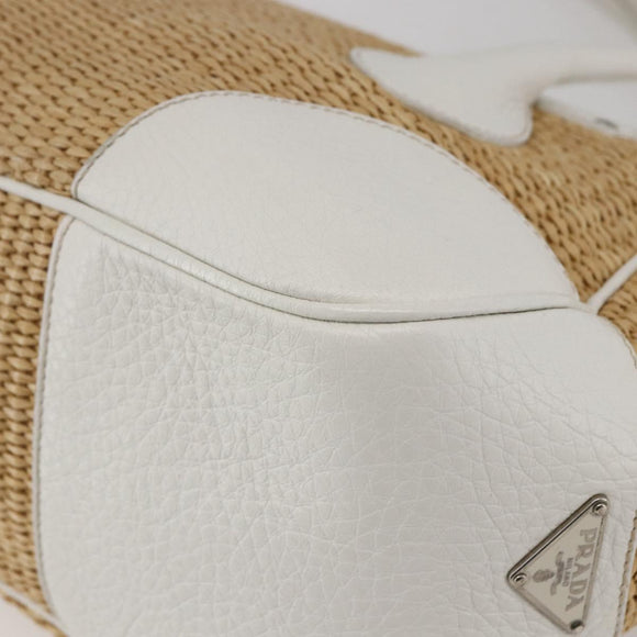PRADA Tote Bag Raffia White Silver Auth 128924