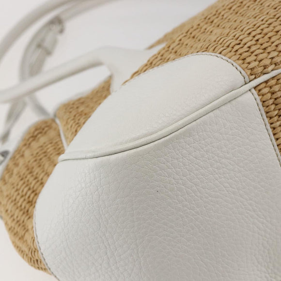 PRADA Tote Bag Raffia White Silver Auth 128924