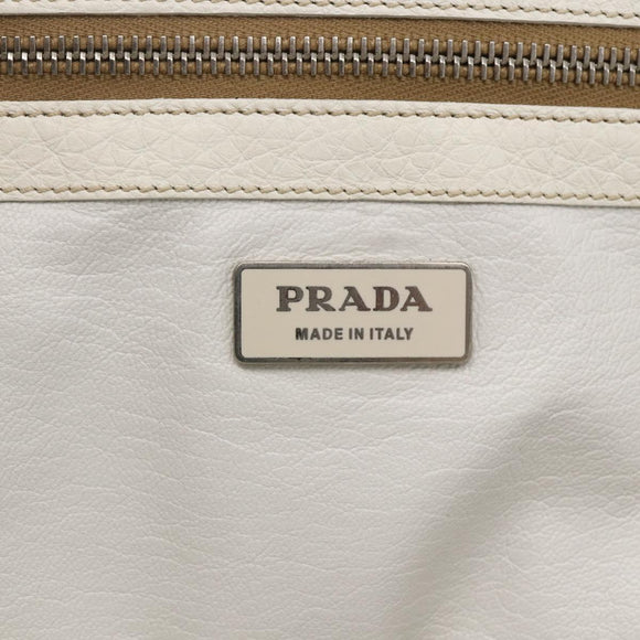 PRADA Tote Bag Raffia White Silver Auth 128924
