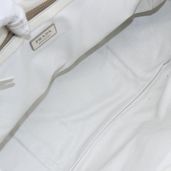 PRADA Tote Bag Raffia White Silver Auth 128924