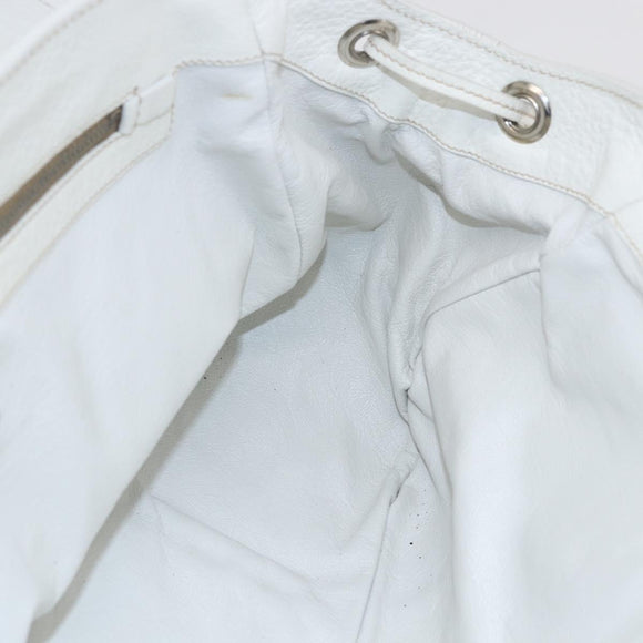 PRADA Tote Bag Raffia White Silver Auth 128924