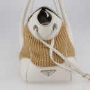 PRADA Tote Bag Raffia White Silver Auth 128924-3