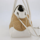 PRADA Tote Bag Raffia White Silver Auth 128924-4