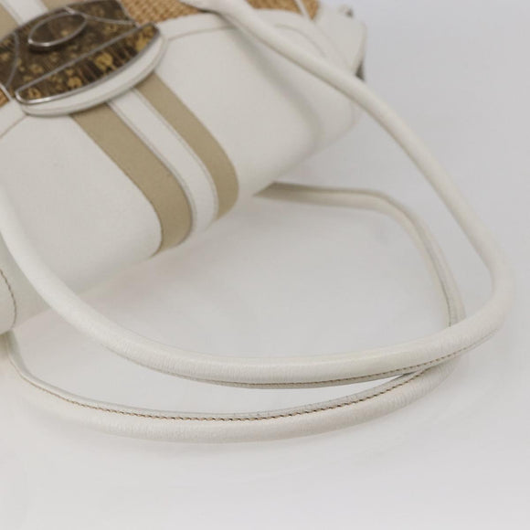 PRADA Tote Bag Raffia White Silver Auth 128924