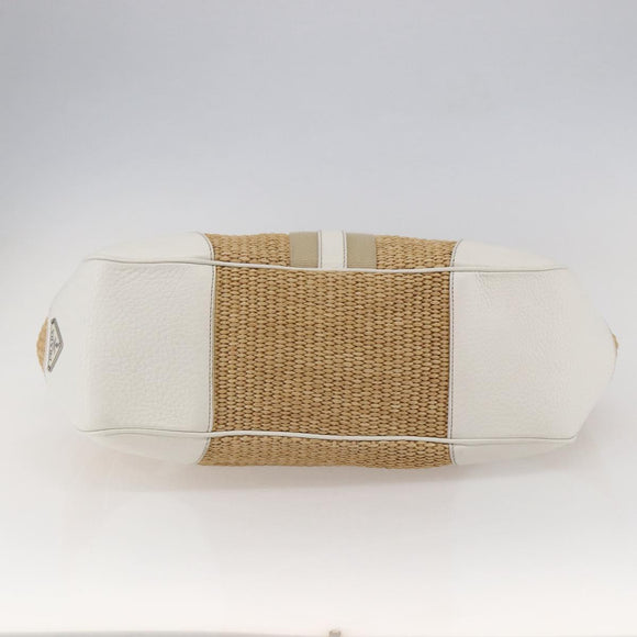 PRADA Tote Bag Raffia White Silver Auth 128924