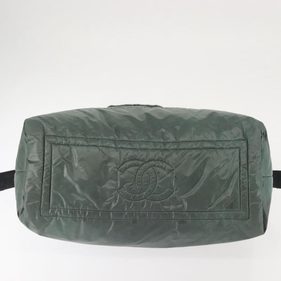 CHANEL Cococoon Tote Bag Nylon Khaki Silver CC Auth 128925