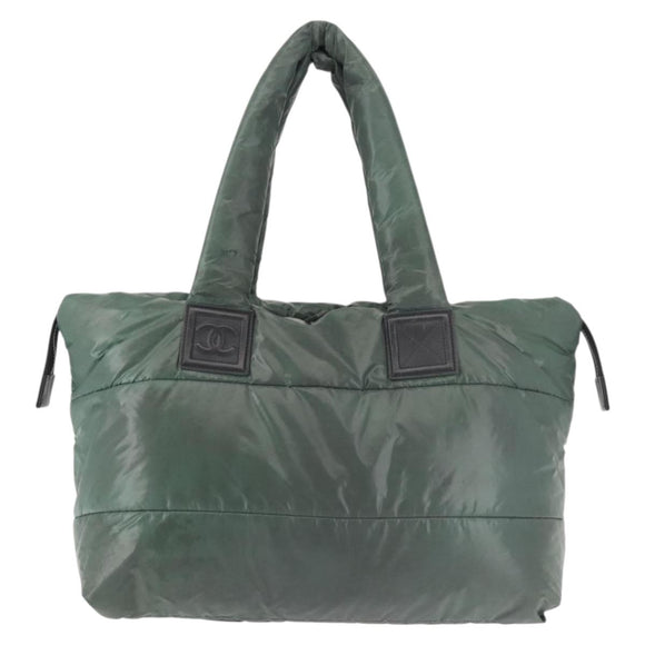 CHANEL Cococoon Tote Bag Nylon Khaki Silver CC Auth 128925