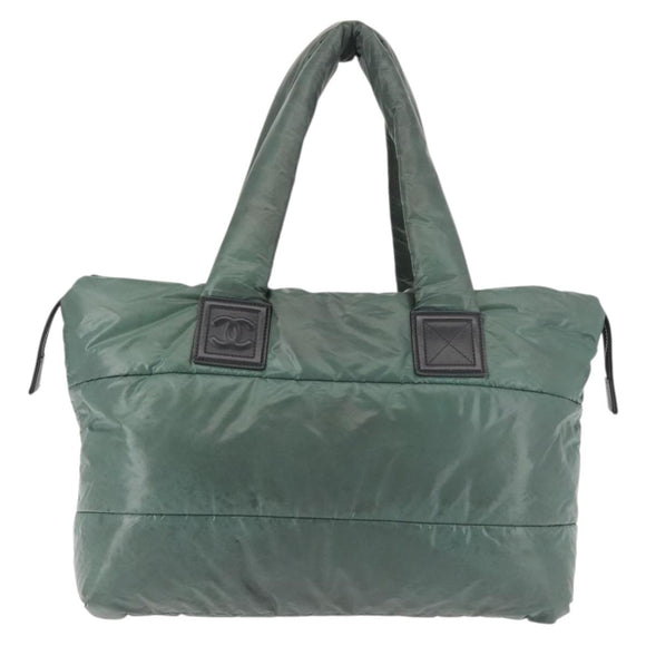 CHANEL Cococoon Tote Bag Nylon Khaki Silver CC Auth 128925