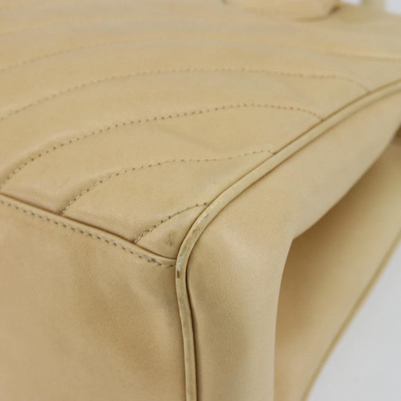 CHANEL V Stitch Hand Bag Lamb Skin Beige Gold CC Auth 128926