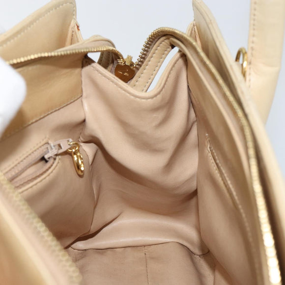 CHANEL V Stitch Hand Bag Lamb Skin Beige Gold CC Auth 128926