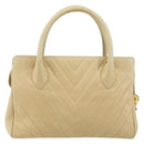 CHANEL V Stitch Hand Bag Lamb Skin Beige Gold CC Auth 128926-2
