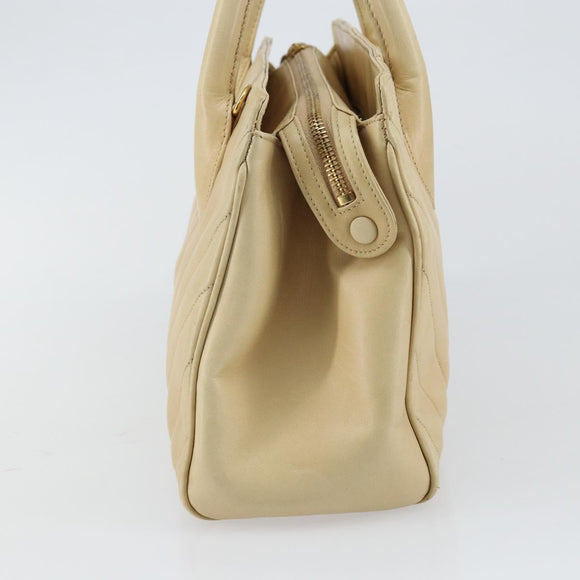 CHANEL V Stitch Hand Bag Lamb Skin Beige Gold CC Auth 128926