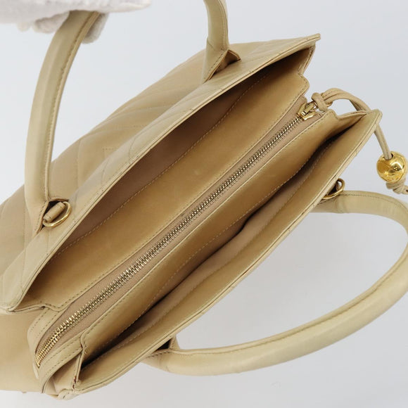 CHANEL V Stitch Hand Bag Lamb Skin Beige Gold CC Auth 128926