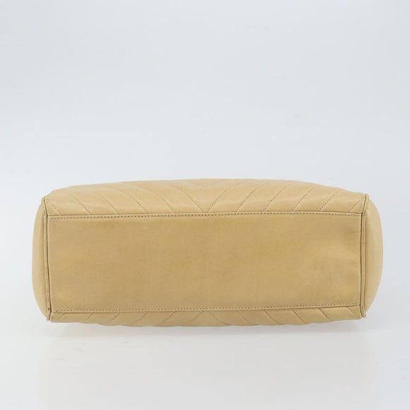 CHANEL V Stitch Hand Bag Lamb Skin Beige Gold CC Auth 128926