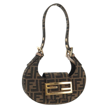 FENDI Zucca Canvas Mamma Baguette Shoulder Bag Black Brown Auth 128937M