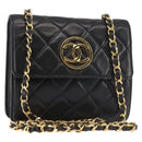 CHANEL Matelasse Chain Shoulder Bag Lamb Skin Black Gold CC Auth 128938V-1