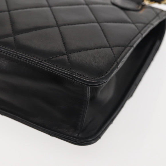 CHANEL Matelasse Chain Shoulder Bag Lamb Skin Black Gold CC Auth 128938V
