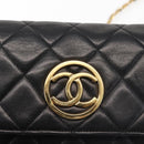 CHANEL Matelasse Chain Shoulder Bag Lamb Skin Black Gold CC Auth 128938V-14
