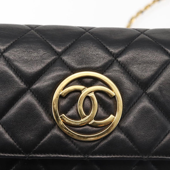 CHANEL Matelasse Chain Shoulder Bag Lamb Skin Black Gold CC Auth 128938V