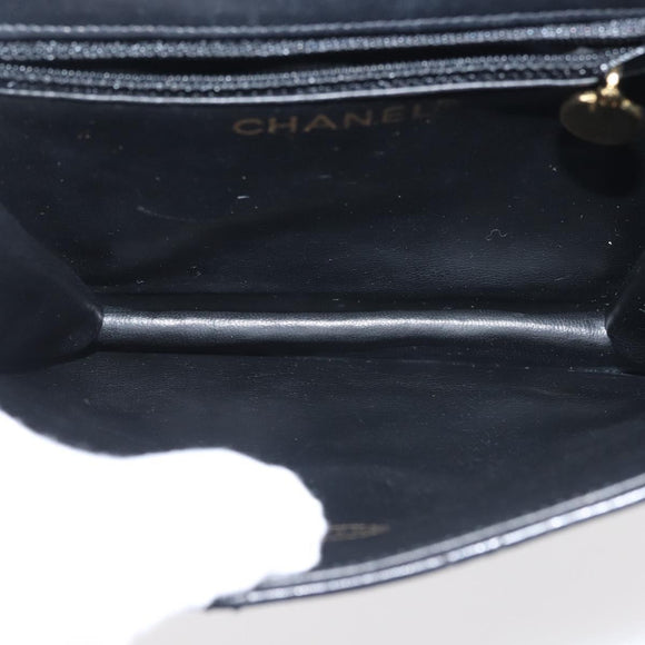 CHANEL Matelasse Chain Shoulder Bag Lamb Skin Black Gold CC Auth 128938V