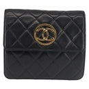 CHANEL Matelasse Chain Shoulder Bag Lamb Skin Black Gold CC Auth 128938V-2