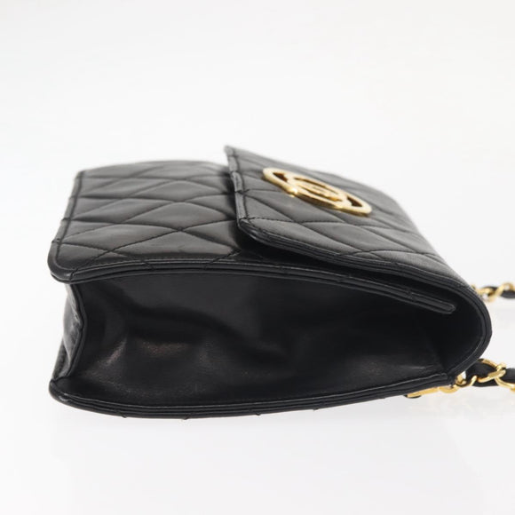 CHANEL Matelasse Chain Shoulder Bag Lamb Skin Black Gold CC Auth 128938V