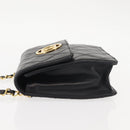 CHANEL Matelasse Chain Shoulder Bag Lamb Skin Black Gold CC Auth 128938V-5