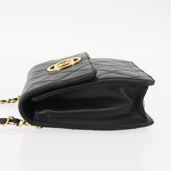 CHANEL Matelasse Chain Shoulder Bag Lamb Skin Black Gold CC Auth 128938V