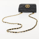 CHANEL Matelasse Chain Shoulder Bag Lamb Skin Black Gold CC Auth 128938V-7