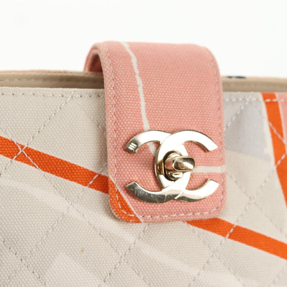 CHANEL Matelasse Chain Shoulder Bag Canvas Pink Gold CC Auth 128939M