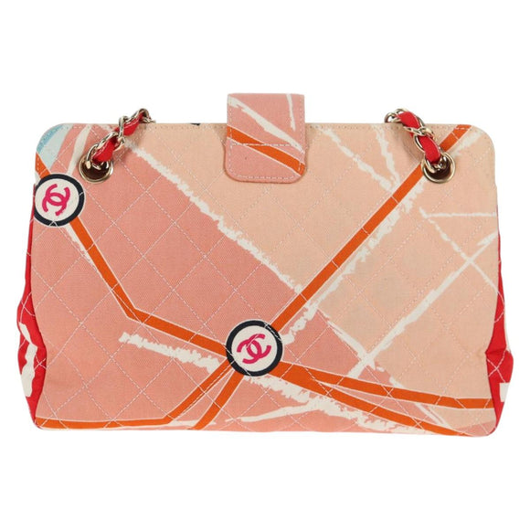 CHANEL Matelasse Chain Shoulder Bag Canvas Pink Gold CC Auth 128939M