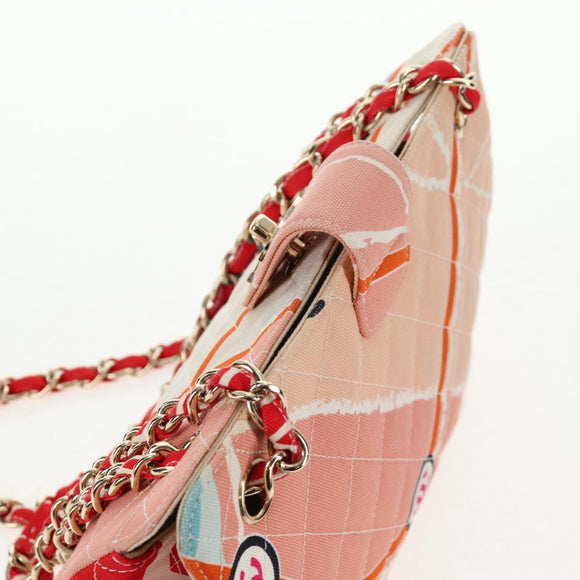 CHANEL Matelasse Chain Shoulder Bag Canvas Pink Gold CC Auth 128939M