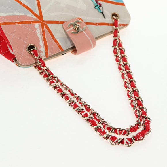 CHANEL Matelasse Chain Shoulder Bag Canvas Pink Gold CC Auth 128939M