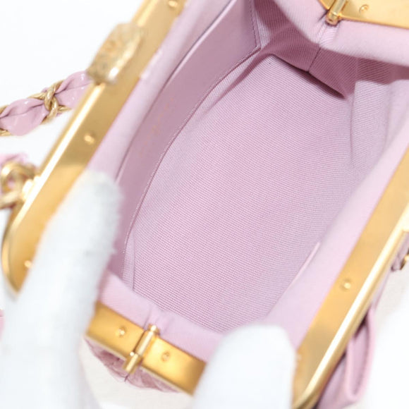 CHANEL Matelasse Clasp Chain Shoulder Bag Enamel Pink Gold CC Auth 128940M
