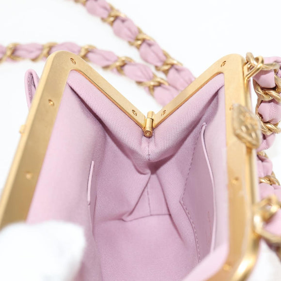 CHANEL Matelasse Clasp Chain Shoulder Bag Enamel Pink Gold CC Auth 128940M