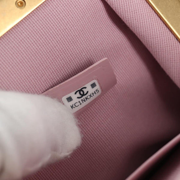 CHANEL Matelasse Clasp Chain Shoulder Bag Enamel Pink Gold CC Auth 128940M