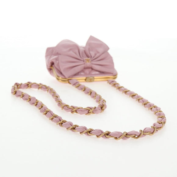 CHANEL Matelasse Clasp Chain Shoulder Bag Enamel Pink Gold CC Auth 128940M