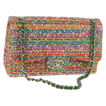 CHANEL Chain Double flap Big Matelasse Bag Cotton Multicolor CC Auth 128941SM
