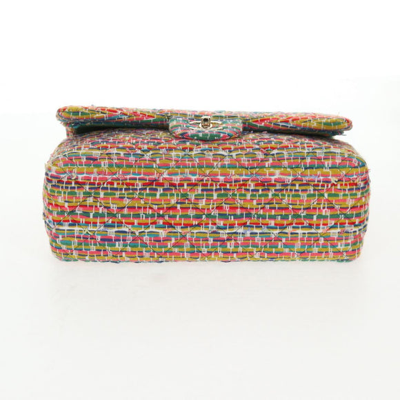 CHANEL Chain Double flap Big Matelasse Bag Cotton Multicolor CC Auth 128941SM