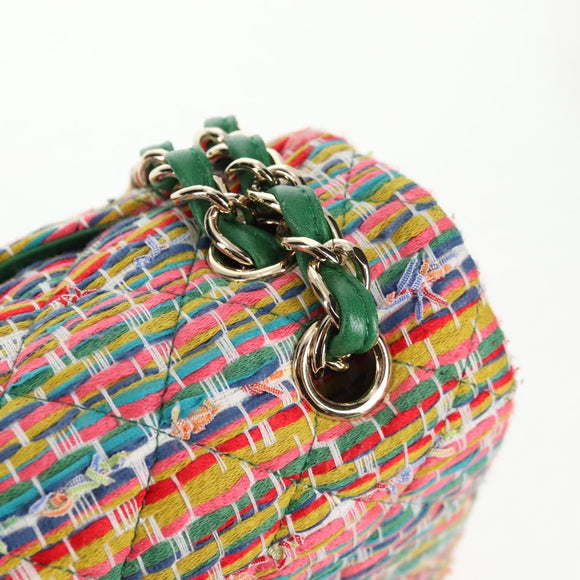 CHANEL Chain Double flap Big Matelasse Bag Cotton Multicolor CC Auth 128941SM