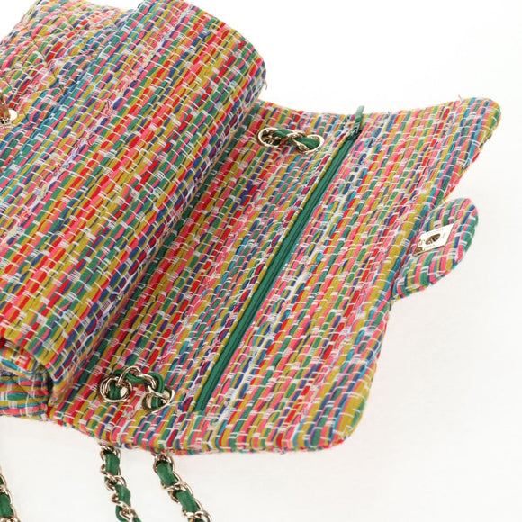 CHANEL Chain Double flap Big Matelasse Bag Cotton Multicolor CC Auth 128941SM