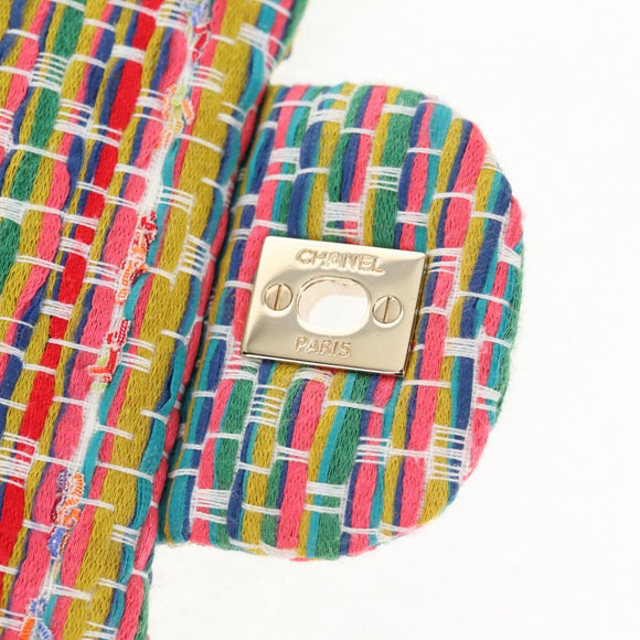 CHANEL Chain Double flap Big Matelasse Bag Cotton Multicolor CC Auth 128941SM