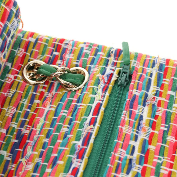 CHANEL Chain Double flap Big Matelasse Bag Cotton Multicolor CC Auth 128941SM